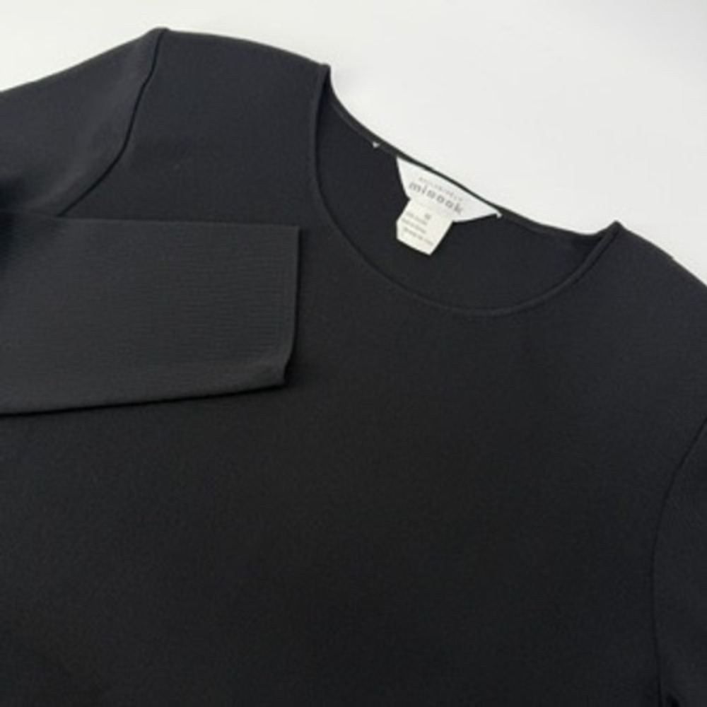 Exclusively Misook Black Tunic Top 3/4 Sleeve Shoulder Pads Side Slits Women Med